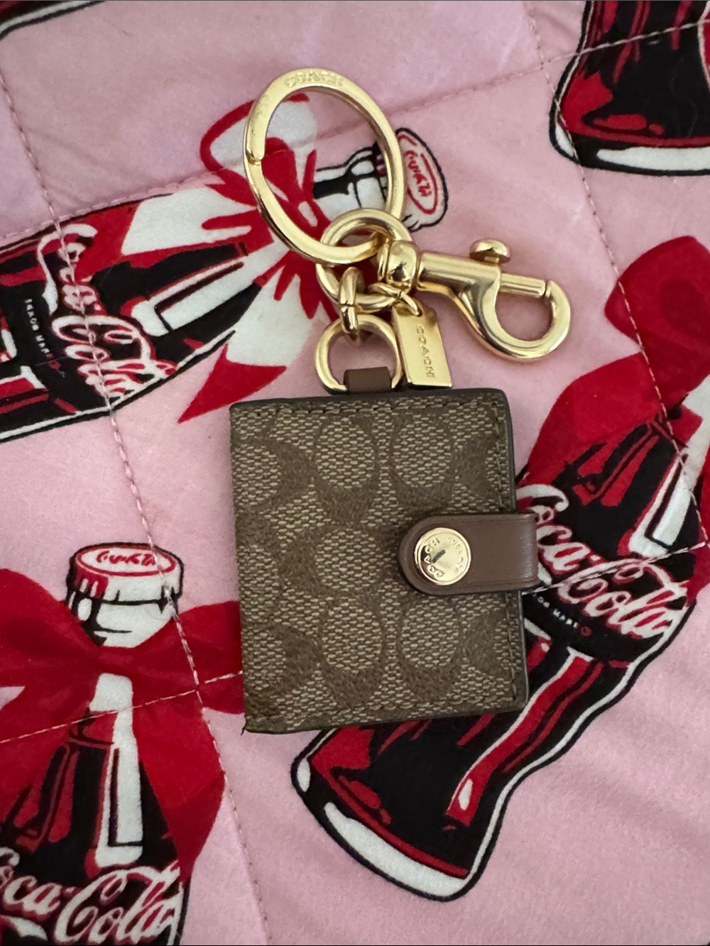 Coach Brown Signature Canvas Mini Keychain Wallet with Gold Hardware